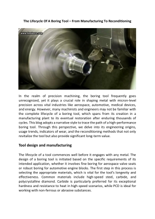 The Lifecycle Of A Boring Tool – From Manufacturing To Reconditioning