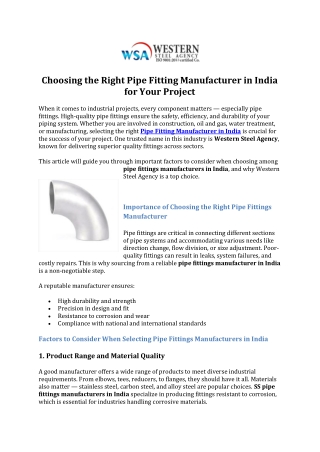 Choosing the Right Pipe Fitting Manufacturer in India for Your Project