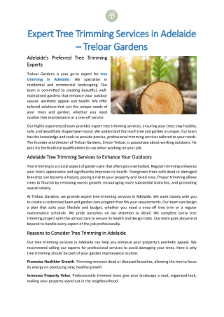 Expert Tree Trimming Services in Adelaide – Treloar Gardens