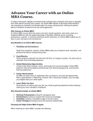 Advance Your Career with an Online MBA Course.