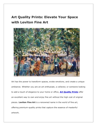 Elevate Your Space with Art Quality Prints – Leviton Fine Art