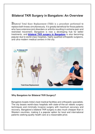 Bilateral Total Knee Replacement Surgery in Bangalore, An Overview