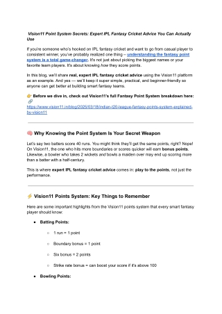 Vision11 Point System Secrets: Expert IPL Fantasy Cricket Advice You Can Actual