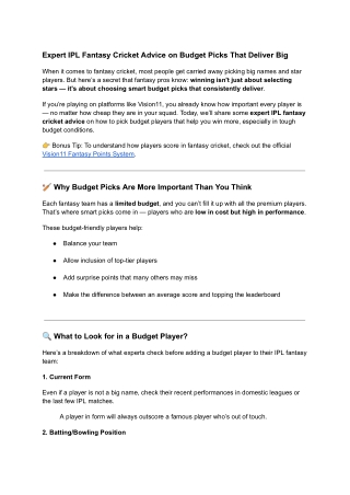 Expert IPL Fantasy Cricket Advice on Budget Picks That Deliver Big