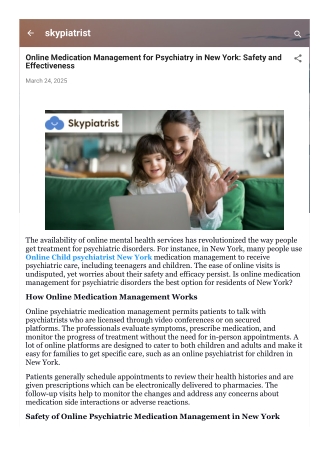 Online Medication Management for Psychiatry in New York Safety and Effectiveness