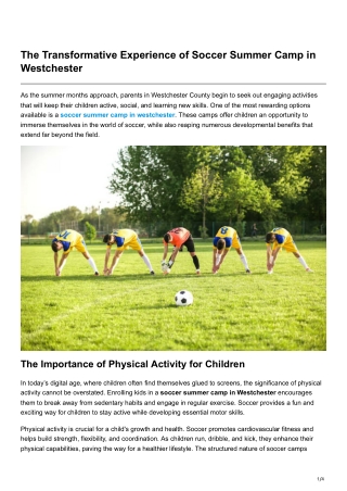 The Transformative Experience of Soccer Summer Camp in Westchester