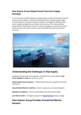 How Gujmar Group Helped Vessels Overcome Supply Shortages