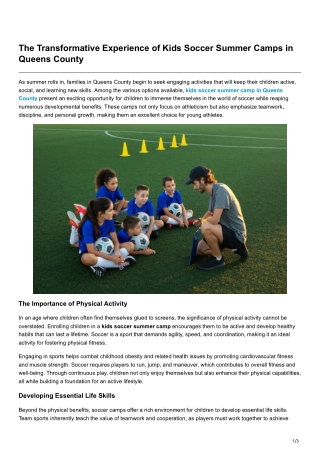 The Transformative Experience of Kids Soccer Summer Camps in Queens County