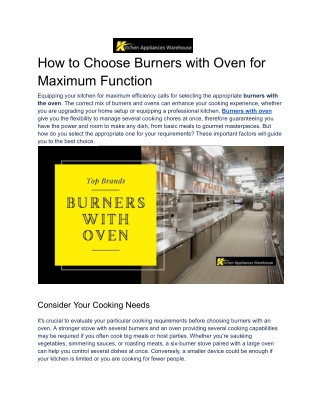 How to Choose Burners with Oven for Maximum Function