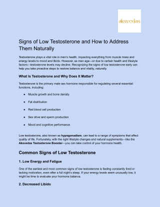 Signs of Low Testosterone and How to Address Them Naturally