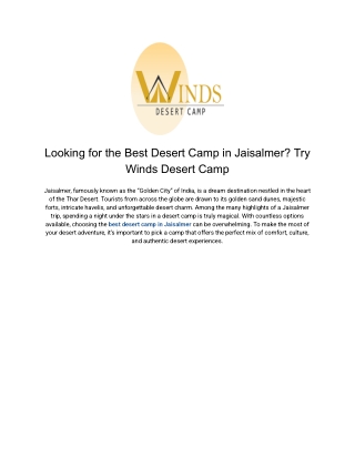 How to Find the Best Desert Camp in Jaisalmer
