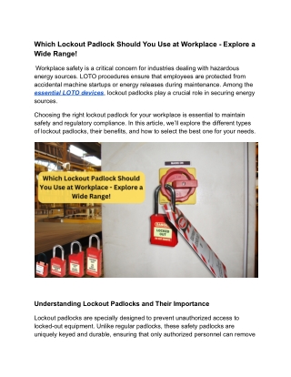 Which Lockout Padlock Should You Use at Workplace - Explore a Wide Range