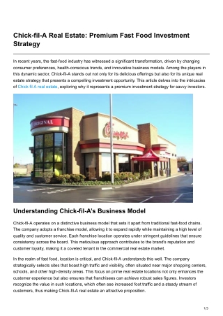 A Real Estate Premium Fast Food Investment Strategy