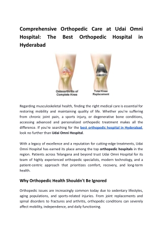 Comprehensive Orthopedic Care at Udai Omni Hospital - Best Orthopedic Hospital in Hyderabad