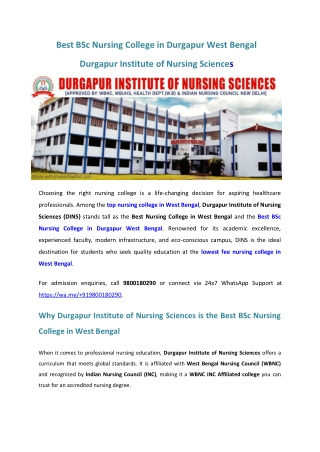 Best BSc Nursing College in Durgapur West Bengal