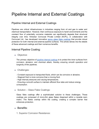 pipeline internal and external coatings