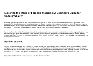 Exploring the World of Forensic Medicine: A Beginner's Guide for Undergraduates