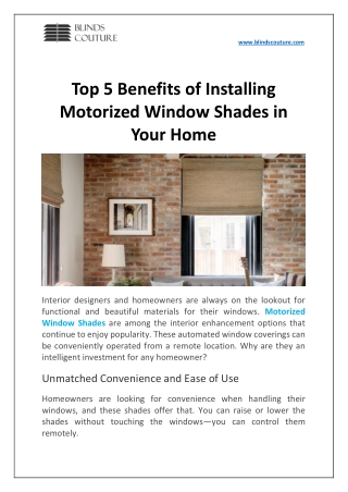 Top 5 Benefits of Installing Motorized Window Shades in Your Home