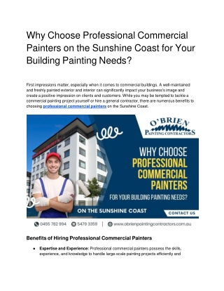 Why Choose Professional Commercial Painters on the Sunshine Coast for Your Building Painting Needs