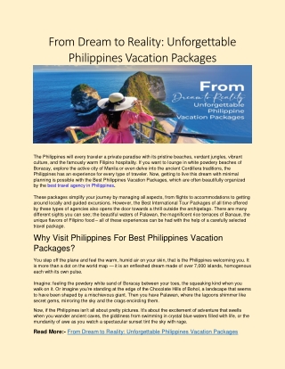 From Dream to Reality: Unforgettable Philippines Vacation Packages