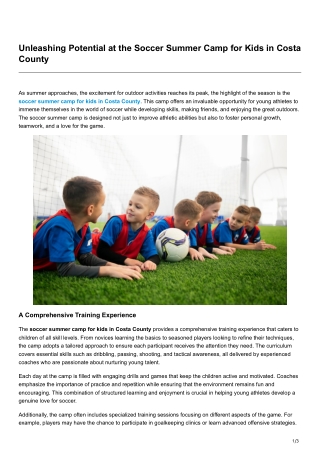 Unleashing Potential at the Soccer Summer Camp for Kids in Costa County