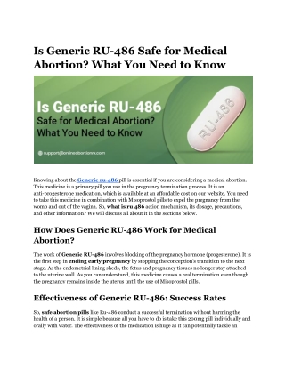 Is Generic RU-486 Safe for Medical Abortion What You Need to Know