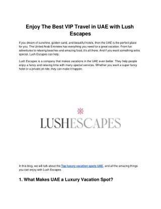 Enjoy The Best VIP Travel in UAE with Lush Escapes