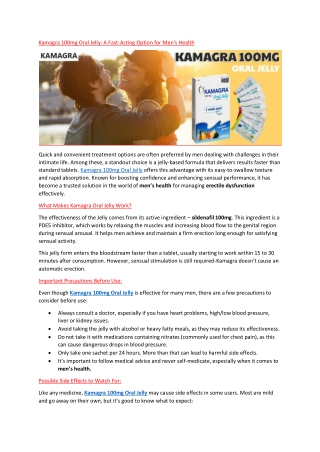 Buy Kamagra 100Mg Oral Jelly online uk in best price