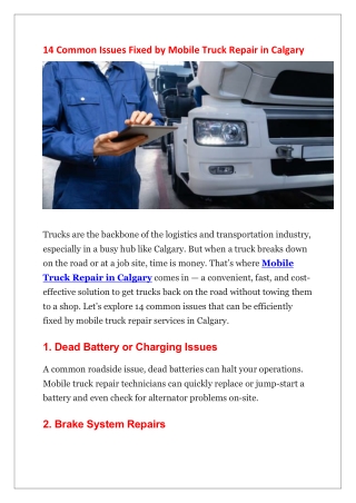 14 Common Issues Fixed by Mobile Truck Repair in Calgary