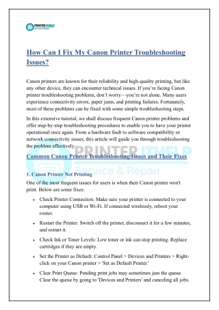 How Can I Fix My Canon Printer Troubleshooting Issues