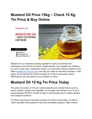 Mustard Oil Price 15kg – Check 15 Kg Tin Price & Buy Online