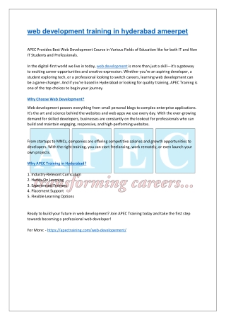 web development training in hyderabad ameerpet