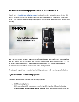 portable fuel polishing system what