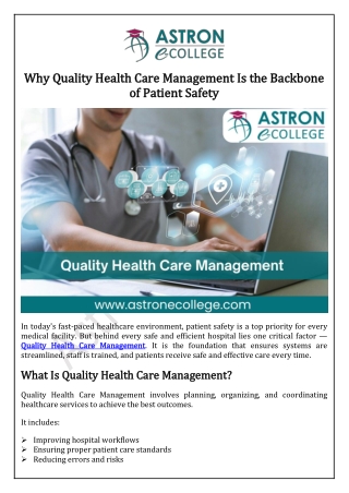 Why Quality Health Care Management Is the Backbone of Patient Safety