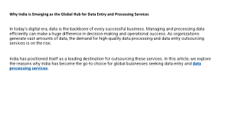 Why India is Emerging as the Global Hub for Data Entry and Processing Services
