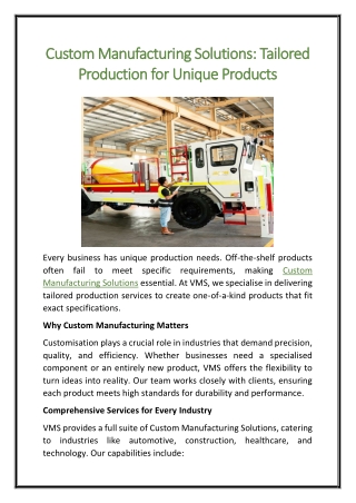 Custom Manufacturing Solutions Tailored Production for Unique Products