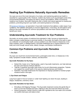 Healing Eye Problems Naturally Ayurvedic Remedies