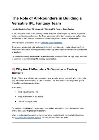 The Role of All-Rounders in Building a Versatile IPL Fantasy Team