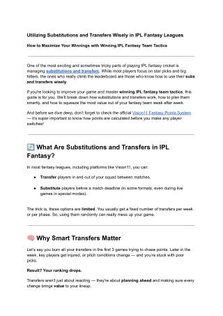 Utilizing Substitutions and Transfers Wisely in IPL Fantasy Leagues
