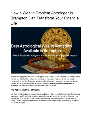 How a Wealth Problem Astrologer in Brampton Can Transform Your Financial Life