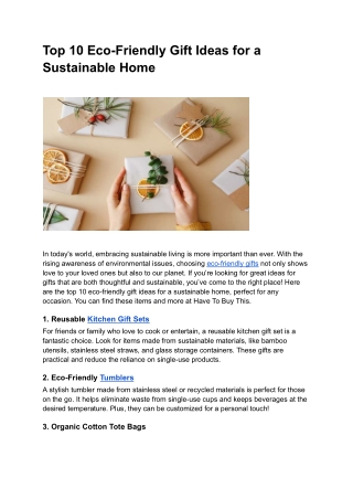 Top 10 Eco-Friendly Gift Ideas for a Sustainable Home