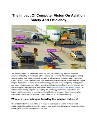 The Impact Of Computer Vision On Aviation Safety And Efficiency