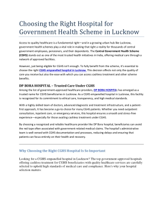 Choosing the Right Hospital for Government Health Scheme in Lucknow