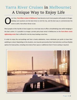 Yarra River Cruises in Melbourne - A Unique Way to Enjoy Life