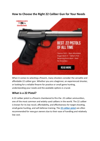 How to Choose the Right 22 Caliber Gun for Your Needs
