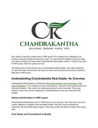 Real Estate Builders and Developers in Hsr Layout Bangalore