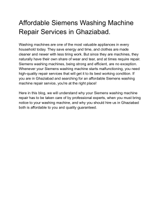 Affordable Siemens Washing Machine Repair Services in Ghaziabad