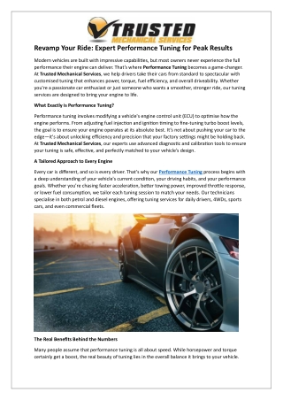Revamp Your Ride - Expert Performance Tuning for Peak Results