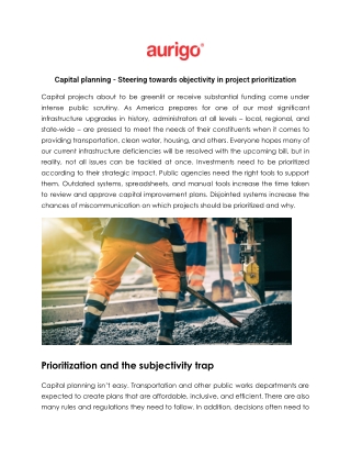 Capital planning - Steering towards objectivity in project prioritization