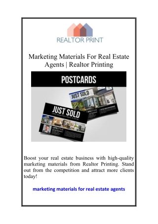 Marketing Materials For Real Estate Agents | Realtor Printing